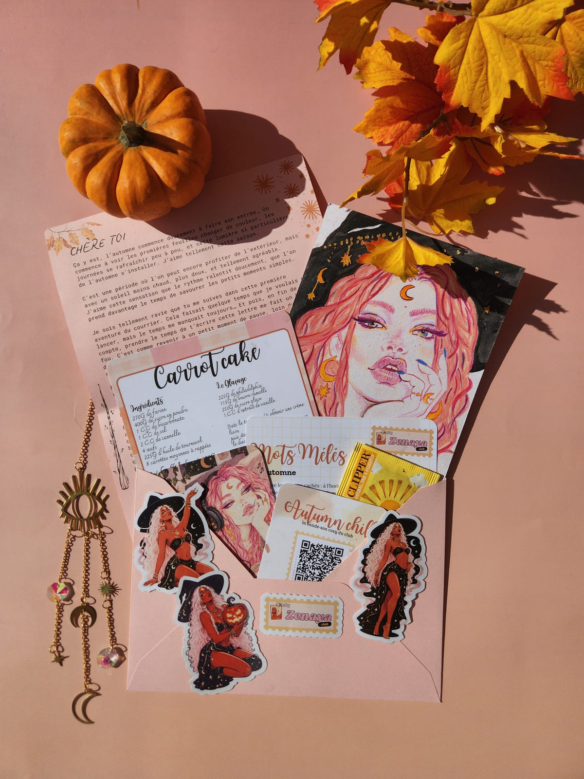 Courrier ZenayaClub d'octobre : snail mail par abonnement avec lettre personnalisée, recette et stickers